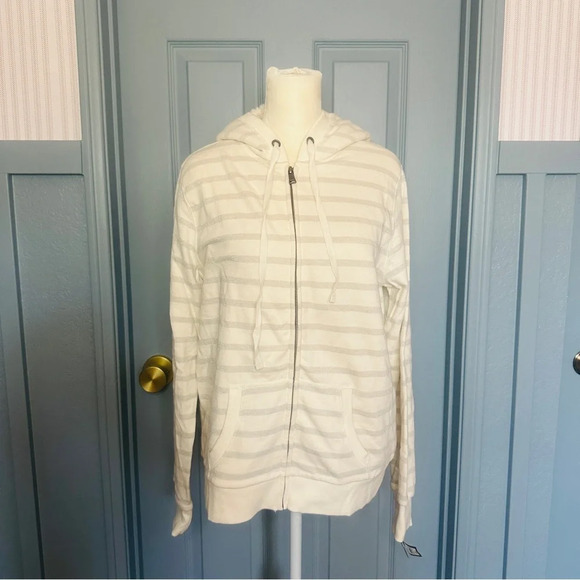 NEW Sonoma Women's Striped Fully Lined Zip Up Hooded Sweater M - Picture 1 of 11